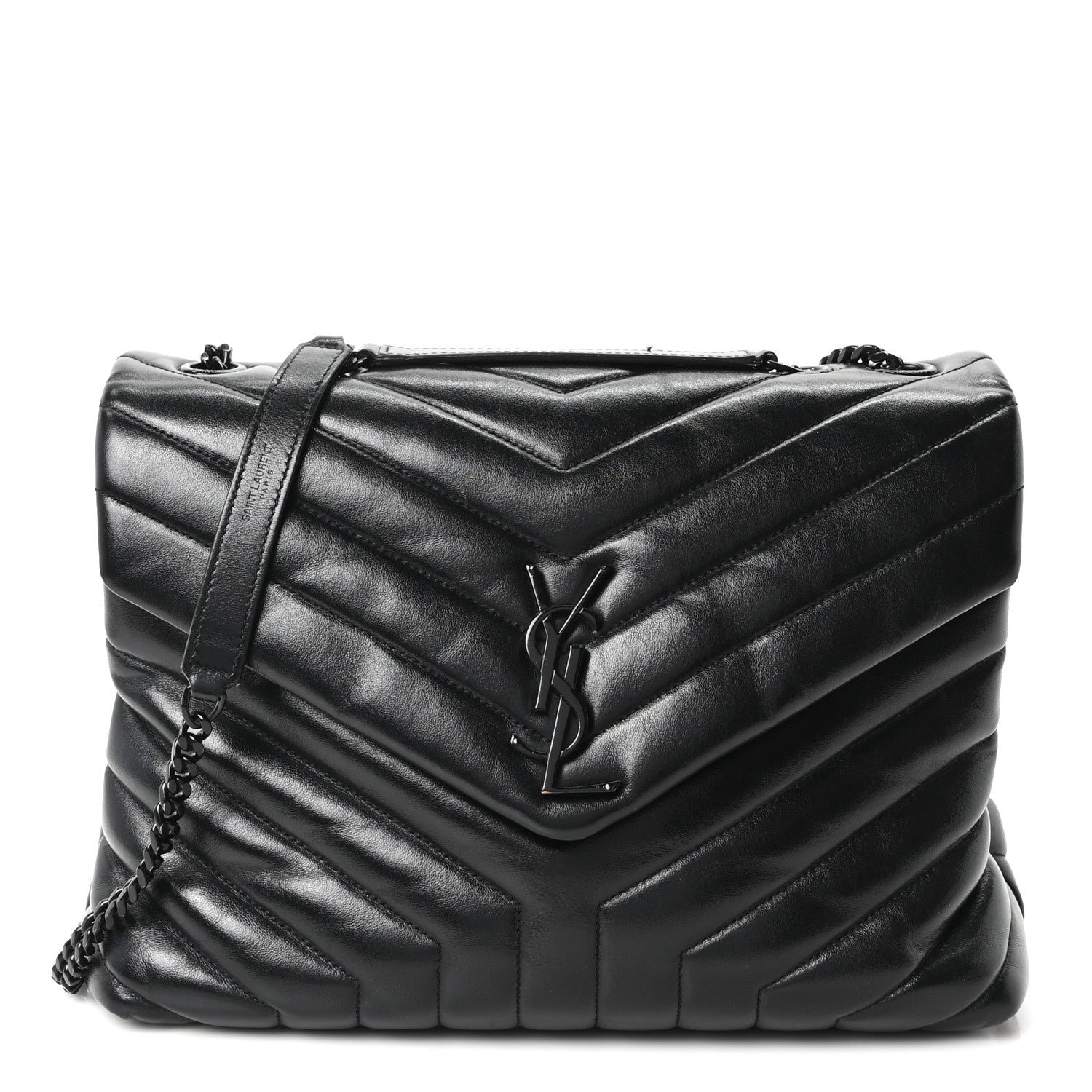 Saint Laurent Calfskin Y Quilted Monogram Monochrome Medium Loulou Chain Satchel Black