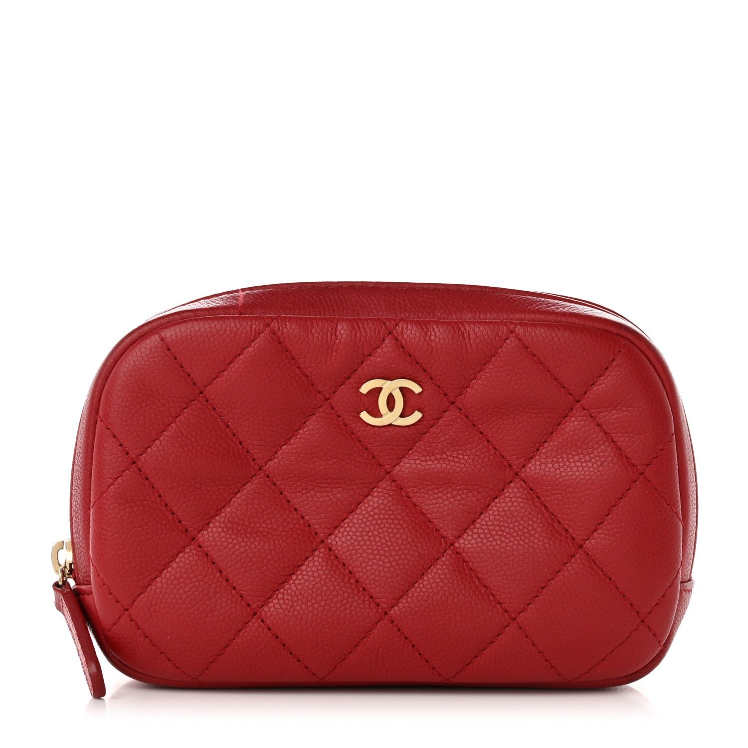Chanel Caviar Quilted Small Curvy Pouch Cosmetic Case Red