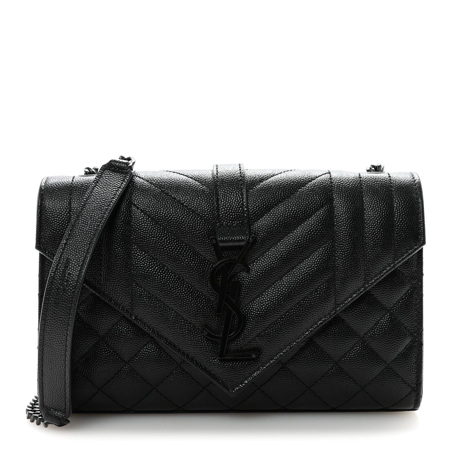 Saint Laurent Grain De Poudre Textured Mixed Matelasse Triquilt Small Monogram Monochrome Satchel Black