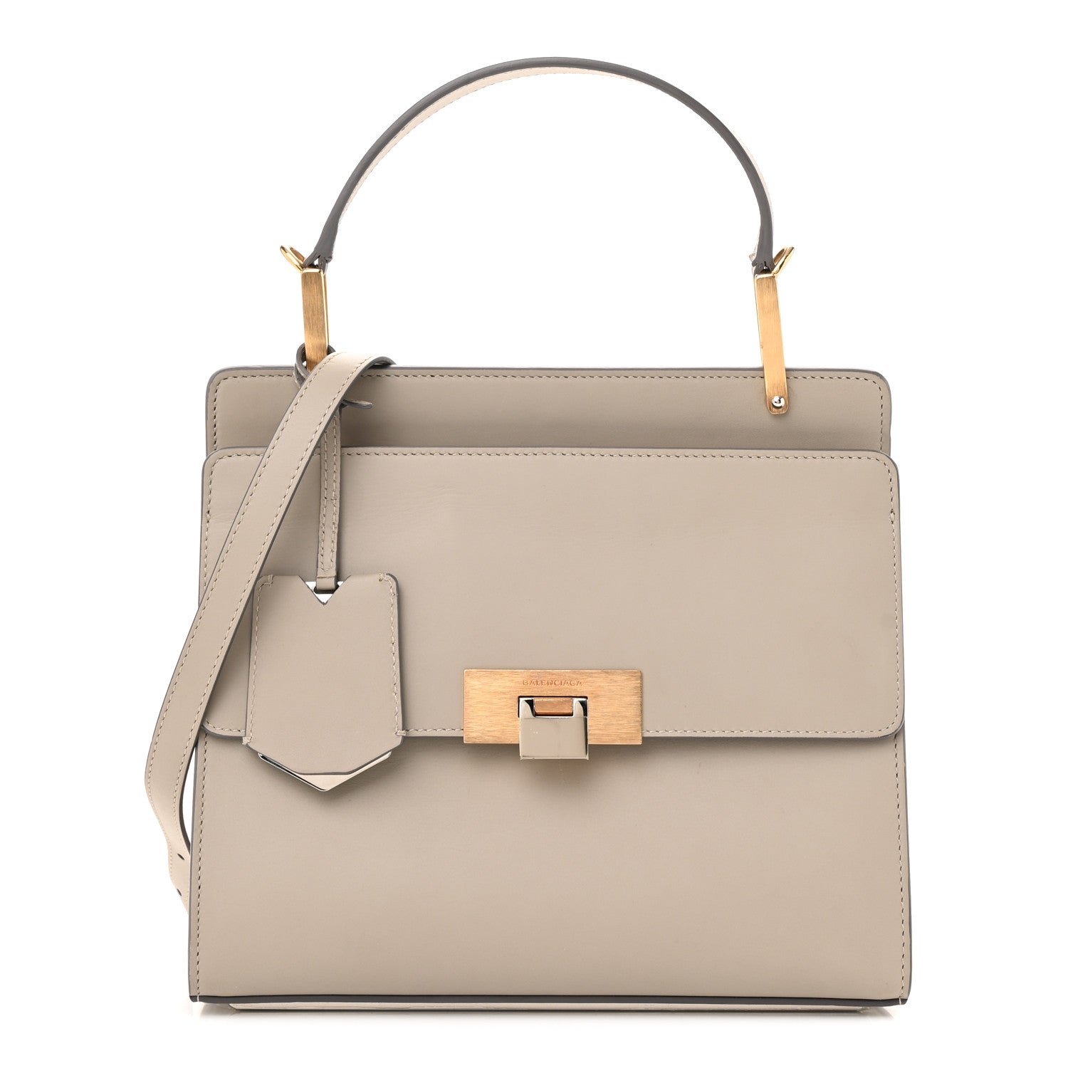 Balenciaga Smooth Calfskin Le Dix S Cartable Shoulder Bag Pearl Grey