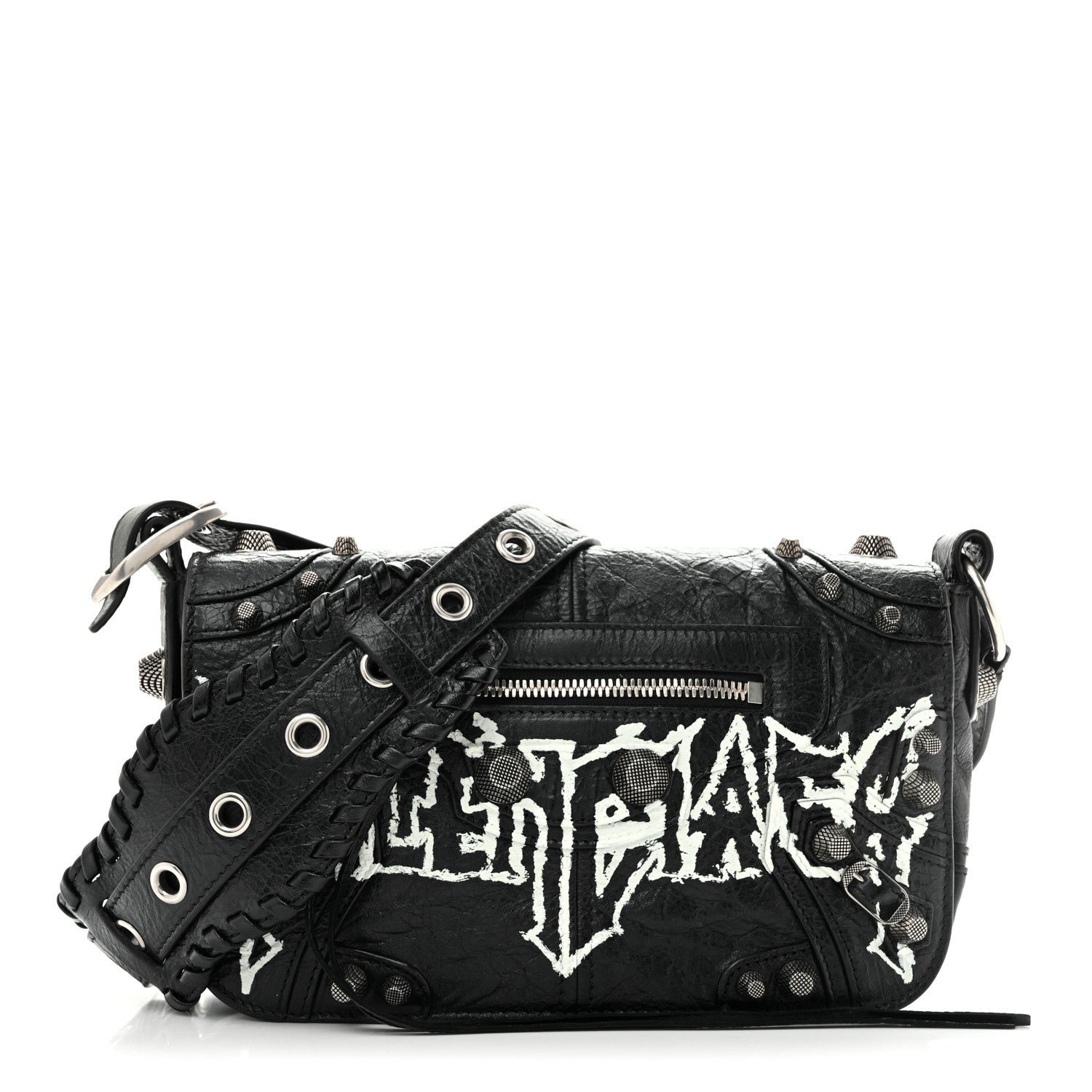 Balenciaga Agneau Arena Lunar New Year Graffiti Logo XS Le Cagole Flap Bag Black