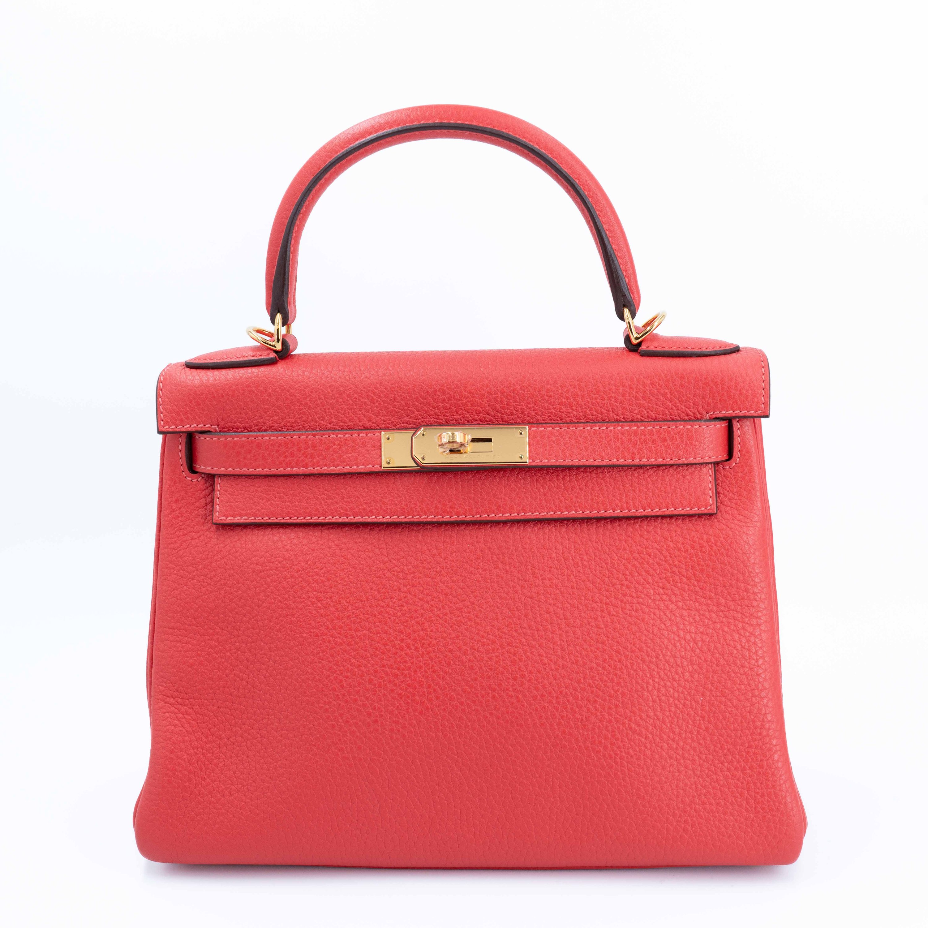 Hermes Unused ( Rank NS ) HERMÈS Kelly 28 Rouge Pivoine (2R) Clemence Gold hardware T (2015)