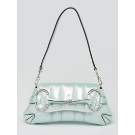 Gucci Green Iridescent Quilted Lambskin Leather Small Horsebit Chain Shoulder Bag