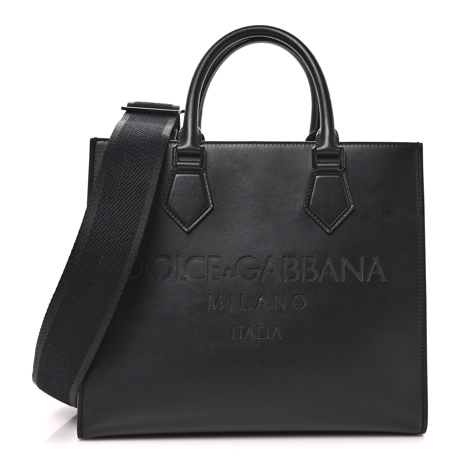 Dolce & Gabbana Calfskin DG Logo Debossed Tote Black