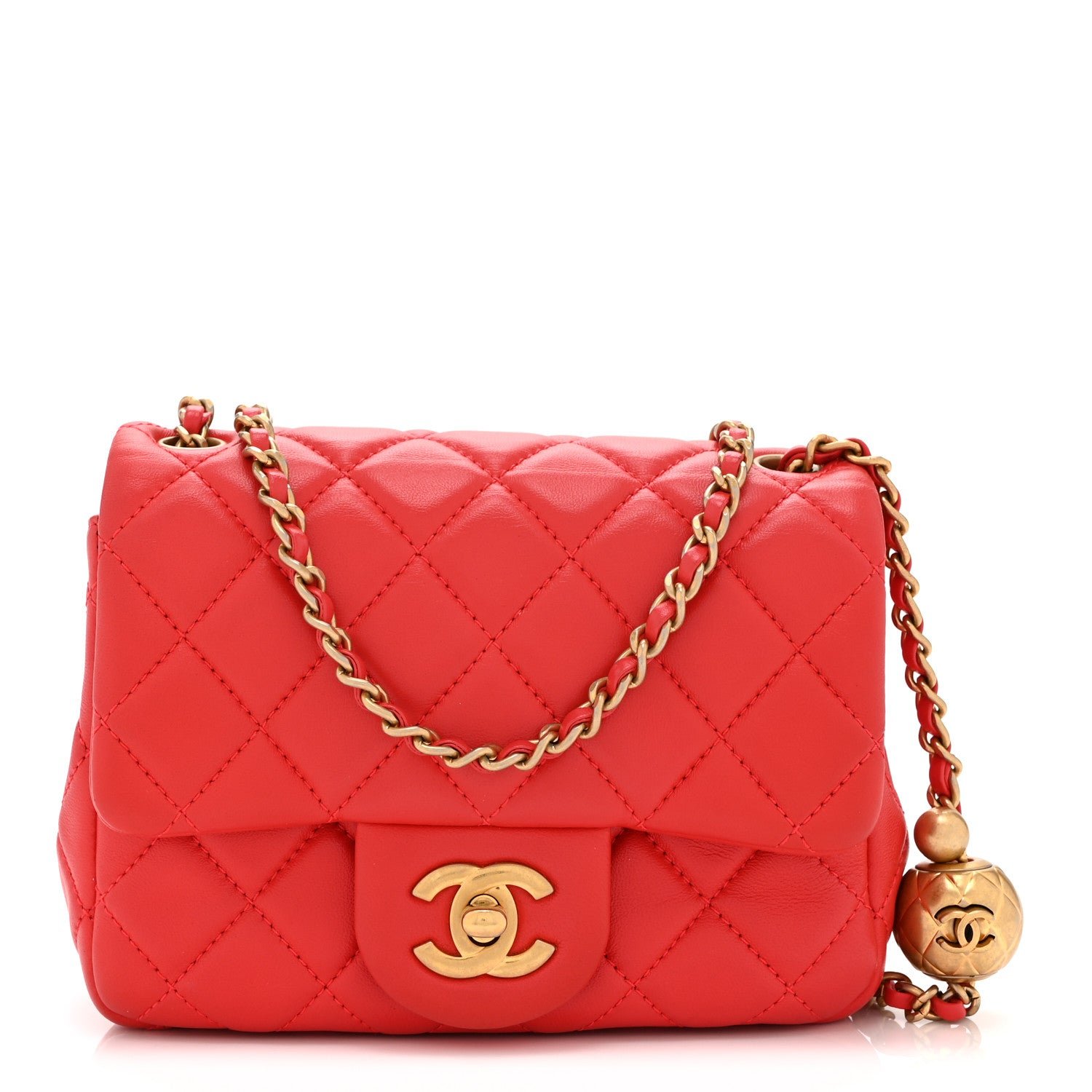 Chanel Lambskin Quilted Mini Pearl Crush Flap Red