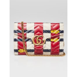 Gucci White Leather Marmont Metalasse Trompe L'oeil Wallet on Chain Bag