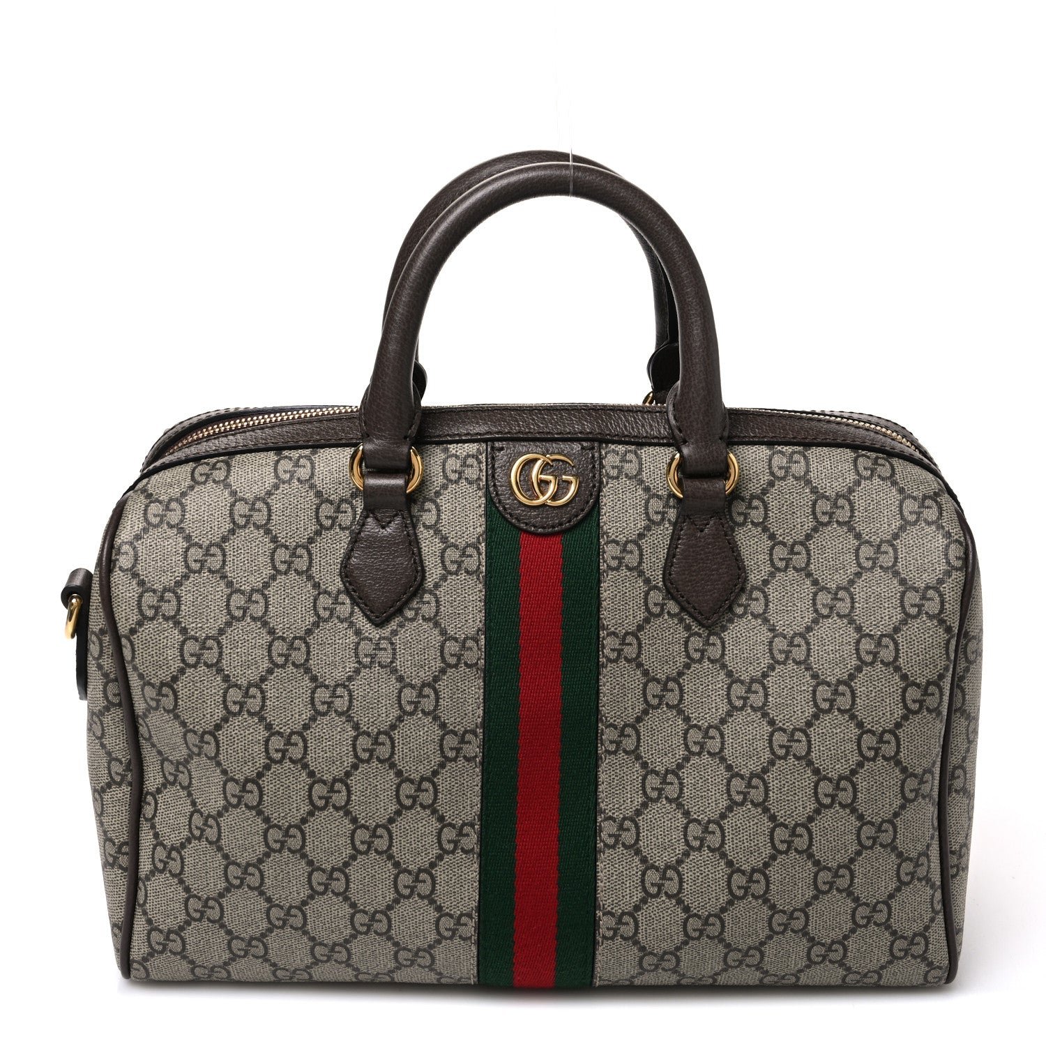Gucci GG Supreme Monogram Web Medium Ophidia Top Handle Bag Beige Ebony