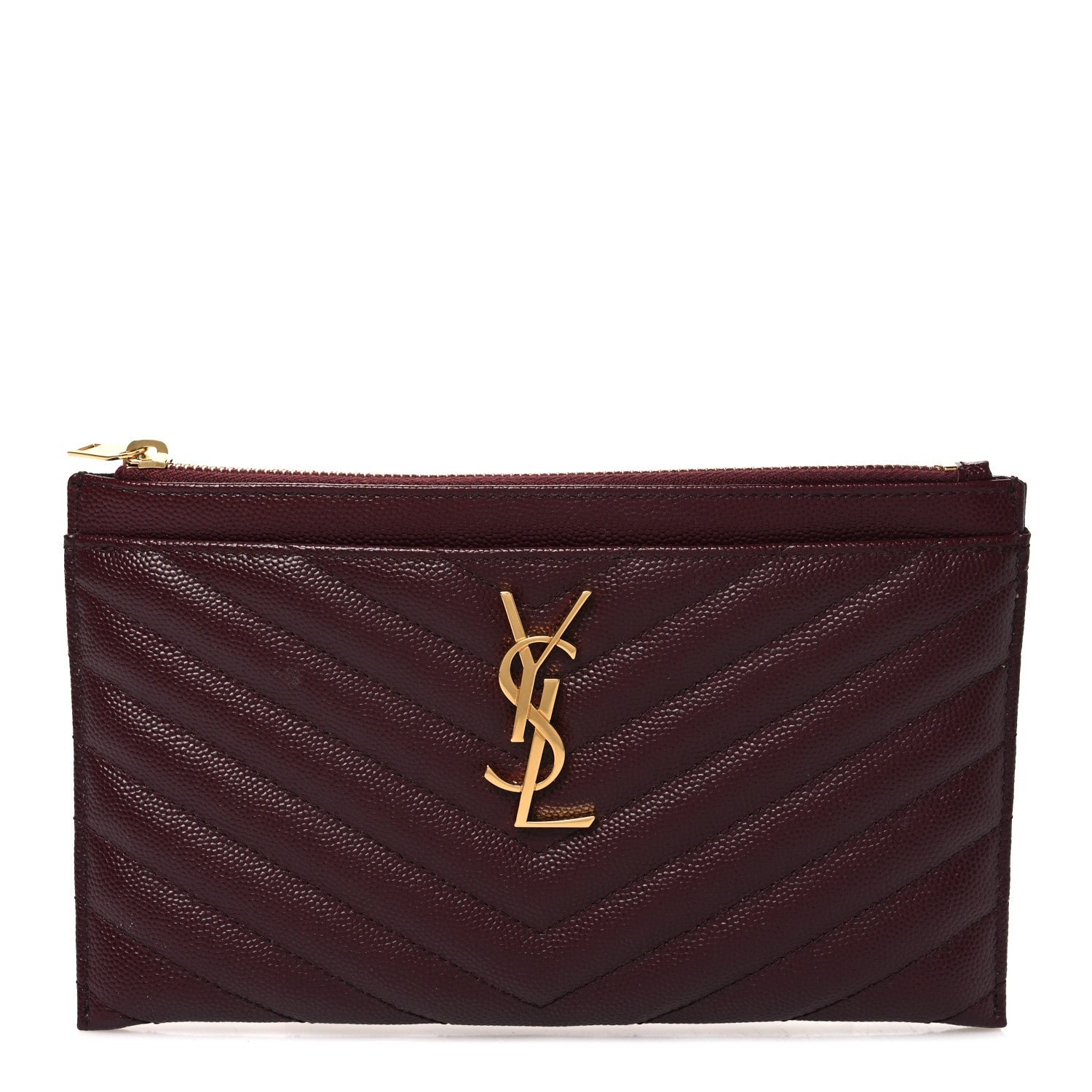 Saint Laurent Grain De Poudre Matelasse Chevron Monogram Bill Pouch Rouge Legion