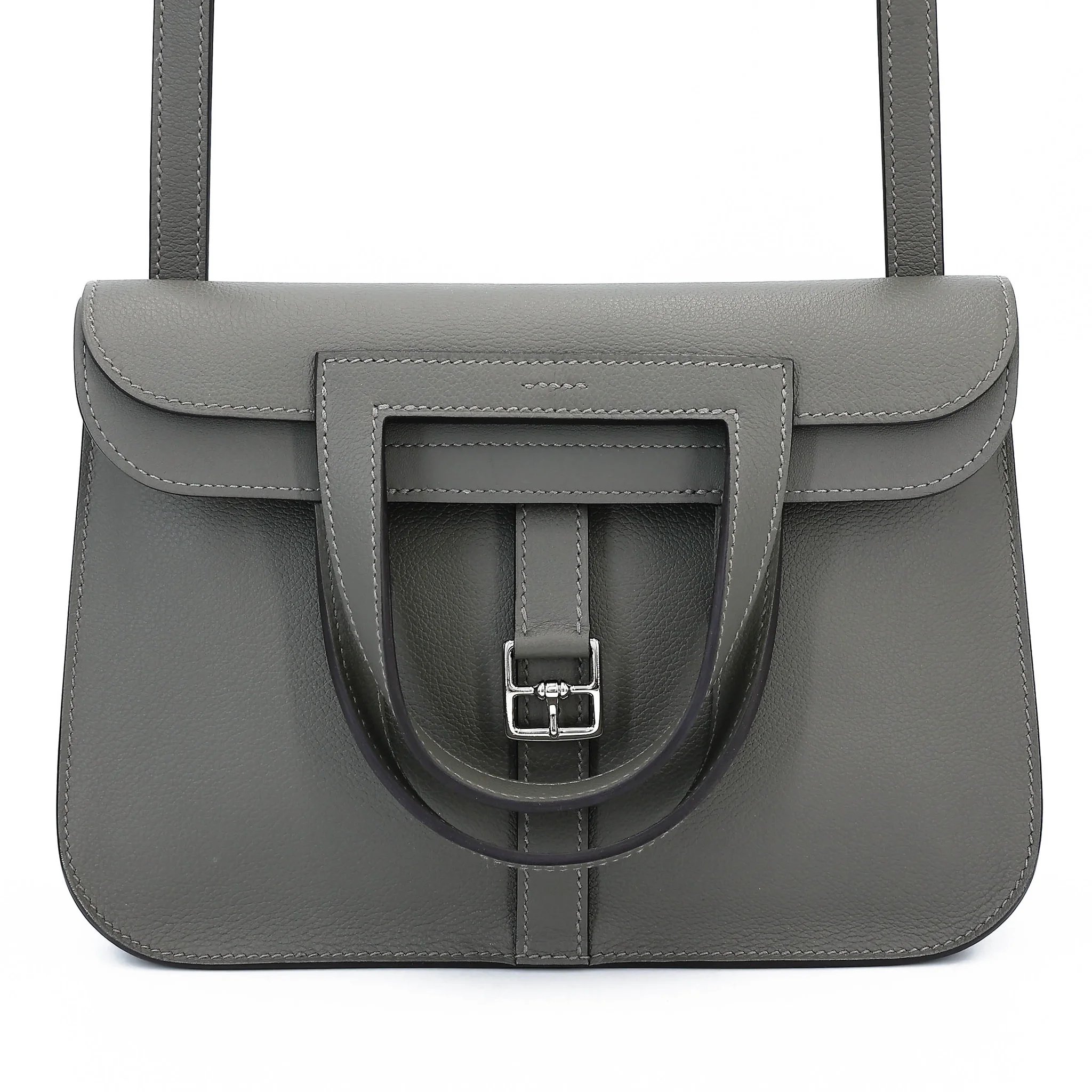 Unused ( Rank NS ) HERMÈS Halzan 25 Gris Meyer (0L) Evercolor Palladium hardware U (2022)