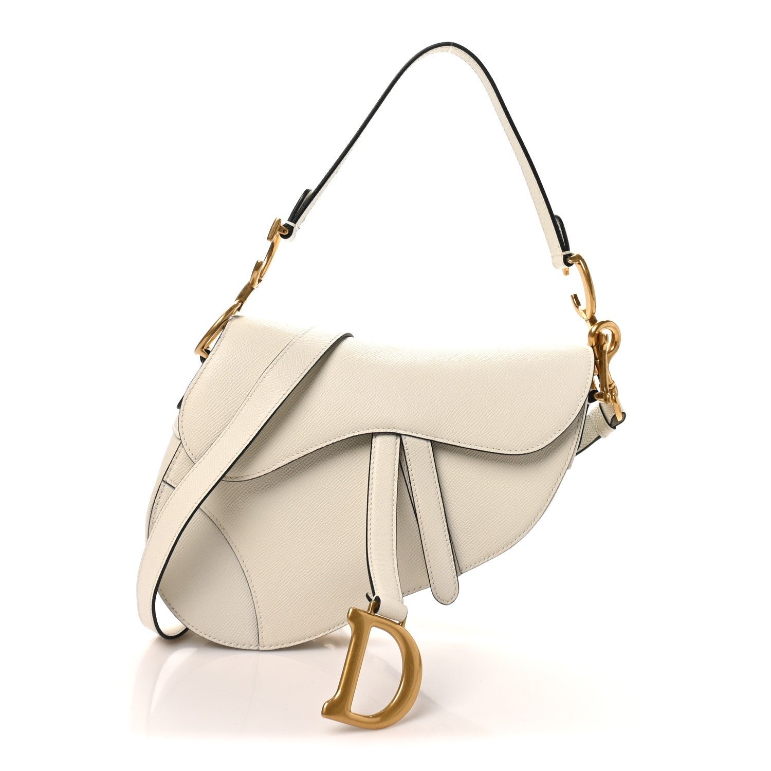 Christian Dior Grained Calfskin Saddle Bag With Strap Latte