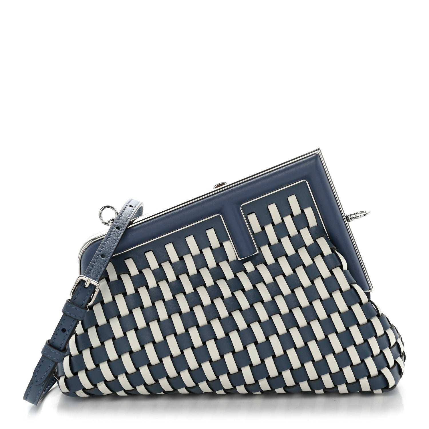 Fendi Vitello Grace Intreccio Small Fendi First Mirto Blue White Ice