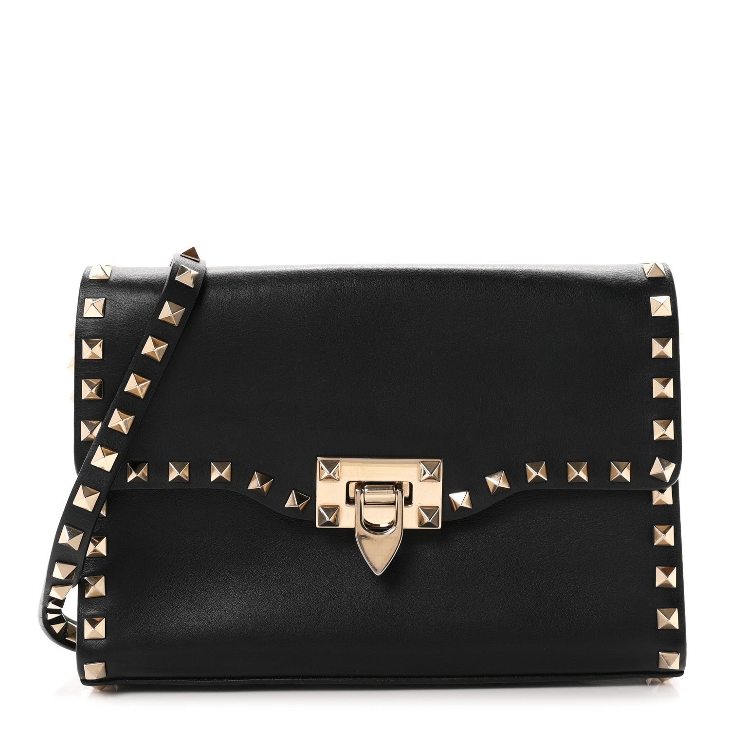 Valentino Garavani Vitello Medium Rockstud Flip Lock Crossbody Bag Black
