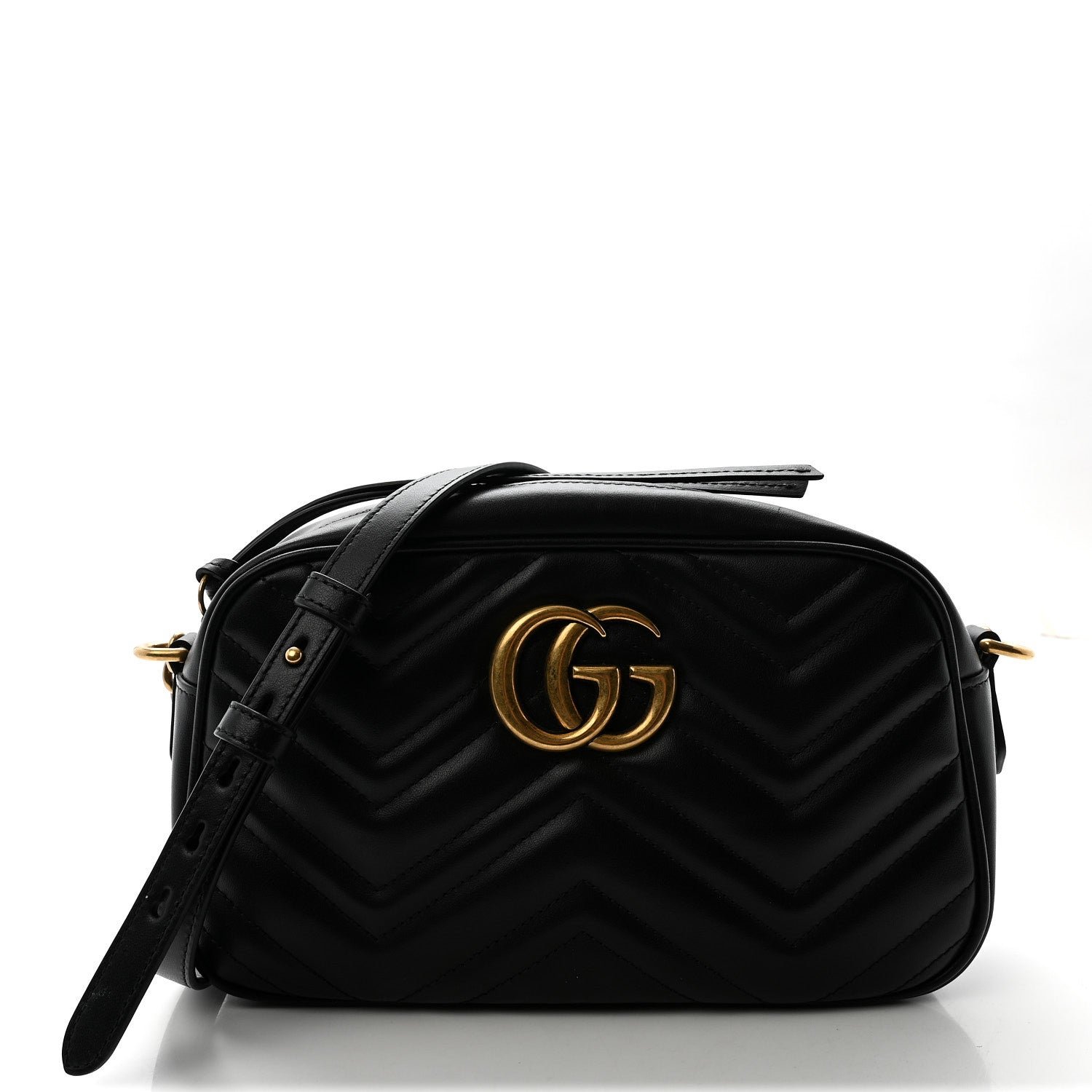 Gucci Calfskin Matelasse Small GG Marmont Chain Shoulder Bag Black