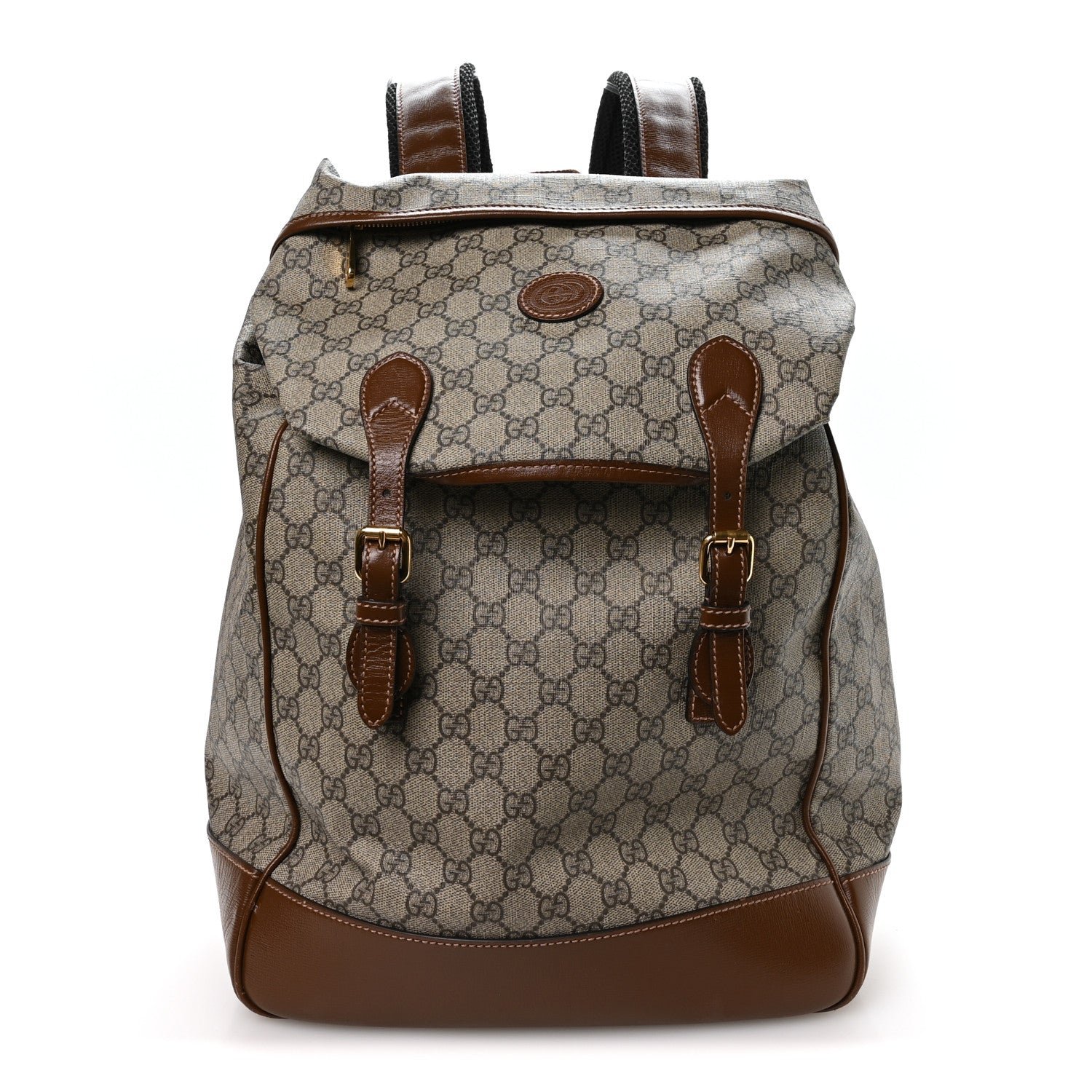 Gucci GG Supreme Monogram Azalea Calfskin Medium Retro Interlocking G Buckle Backpack Beige Ebony Brown Sugar