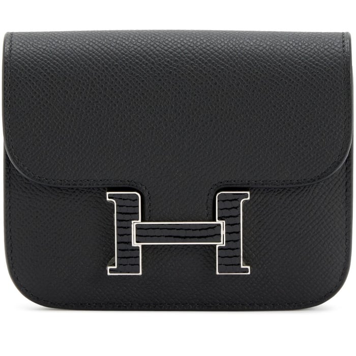 Hermes Black Epsom Constance Slim Wallet with Lizard and Palladium Hardware, 2024