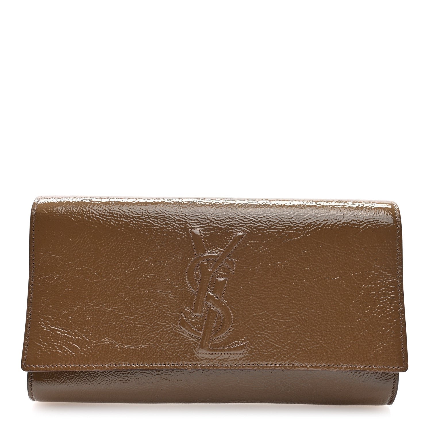 Saint Laurent Textured Calfskin Monogram Large Belle De Jour Clutch Beige