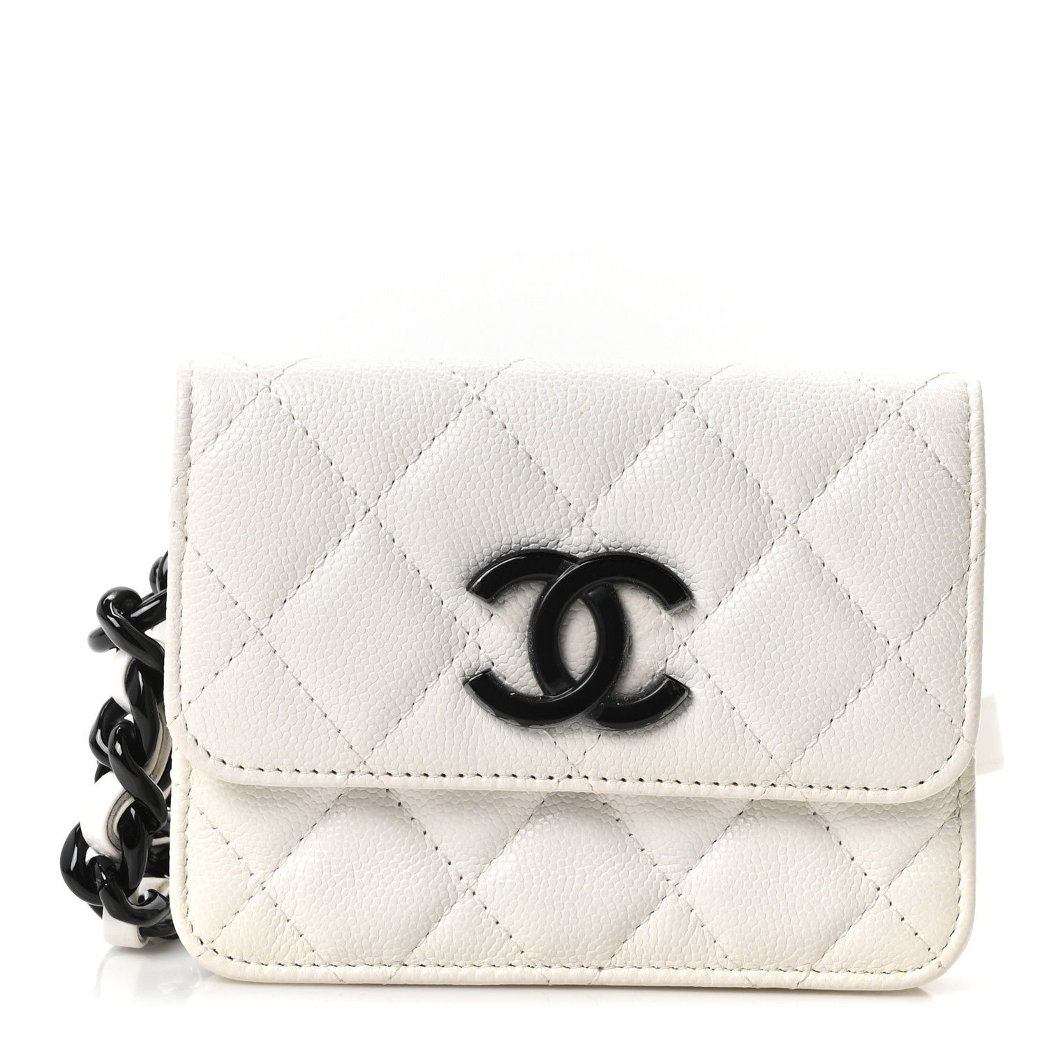 Chanel Caviar Quilted My Everything Belt Flap Card Holder White