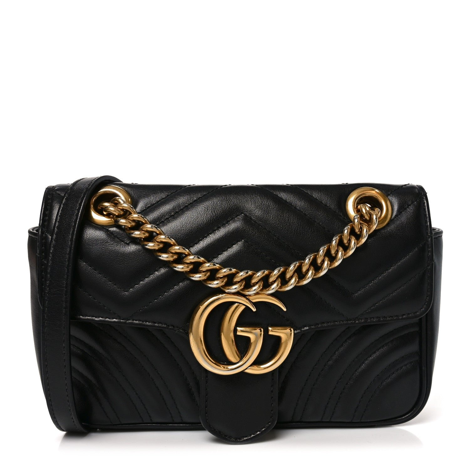 Gucci Calfskin Matelasse Mini GG Marmont Shoulder Bag Black