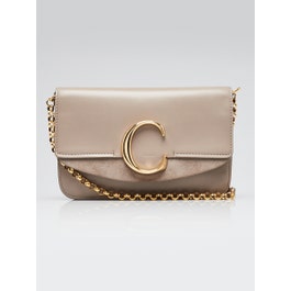 Chloe Chloe Motty Grey Calfskin Leather and Suede C Chain Clutch Bag