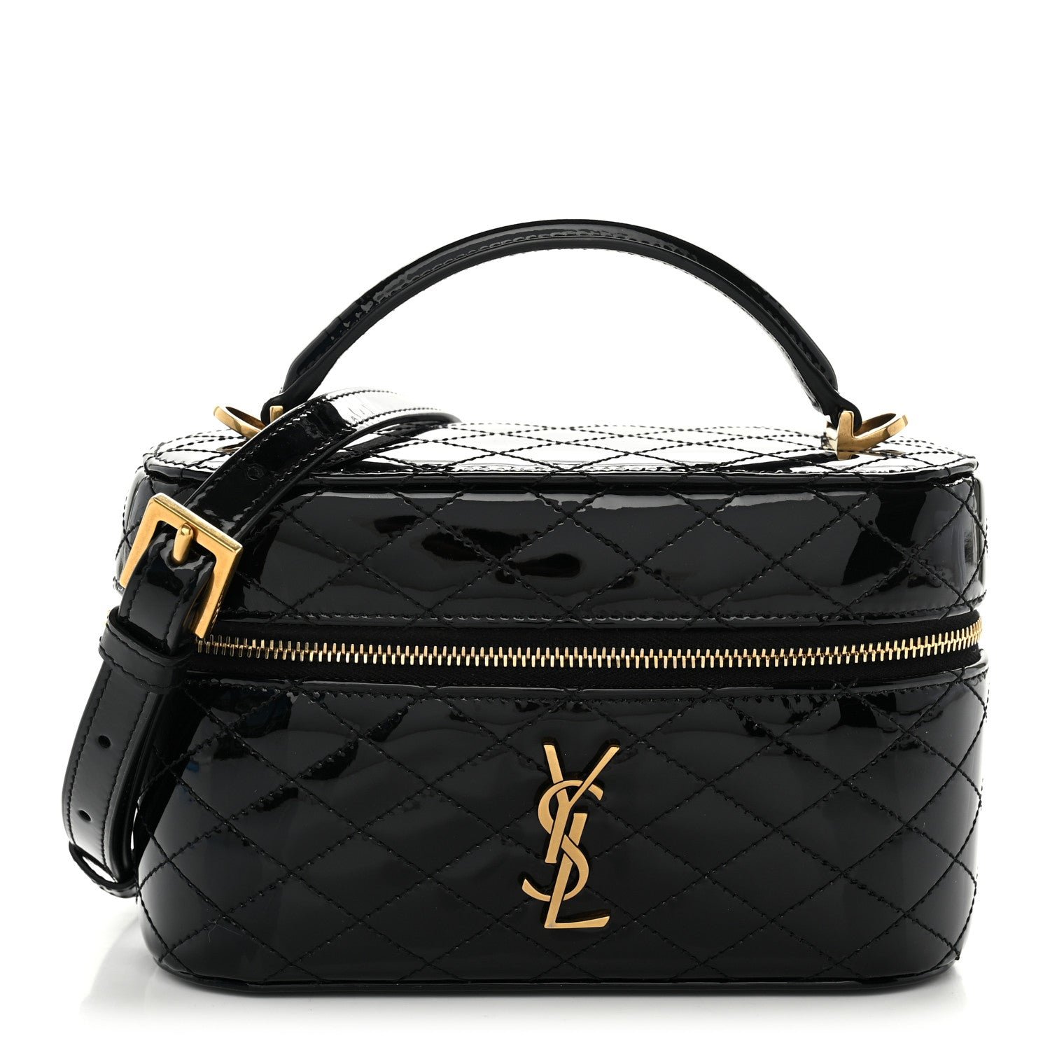 Saint Laurent Patent Quilted Gaby Vanity Bag Black