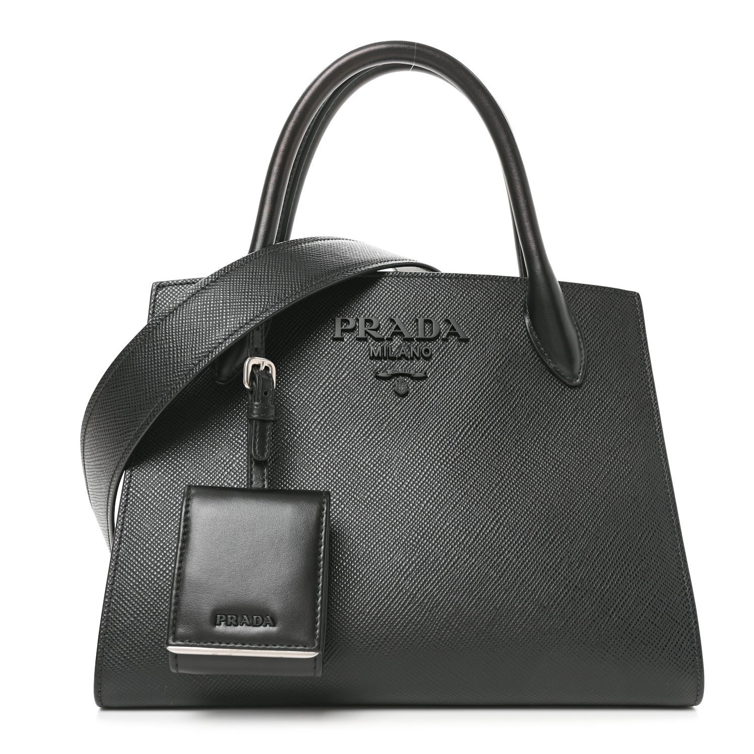 Prada Saffiano Cuir Calfskin Small Monochrome Top Handle Tote Black