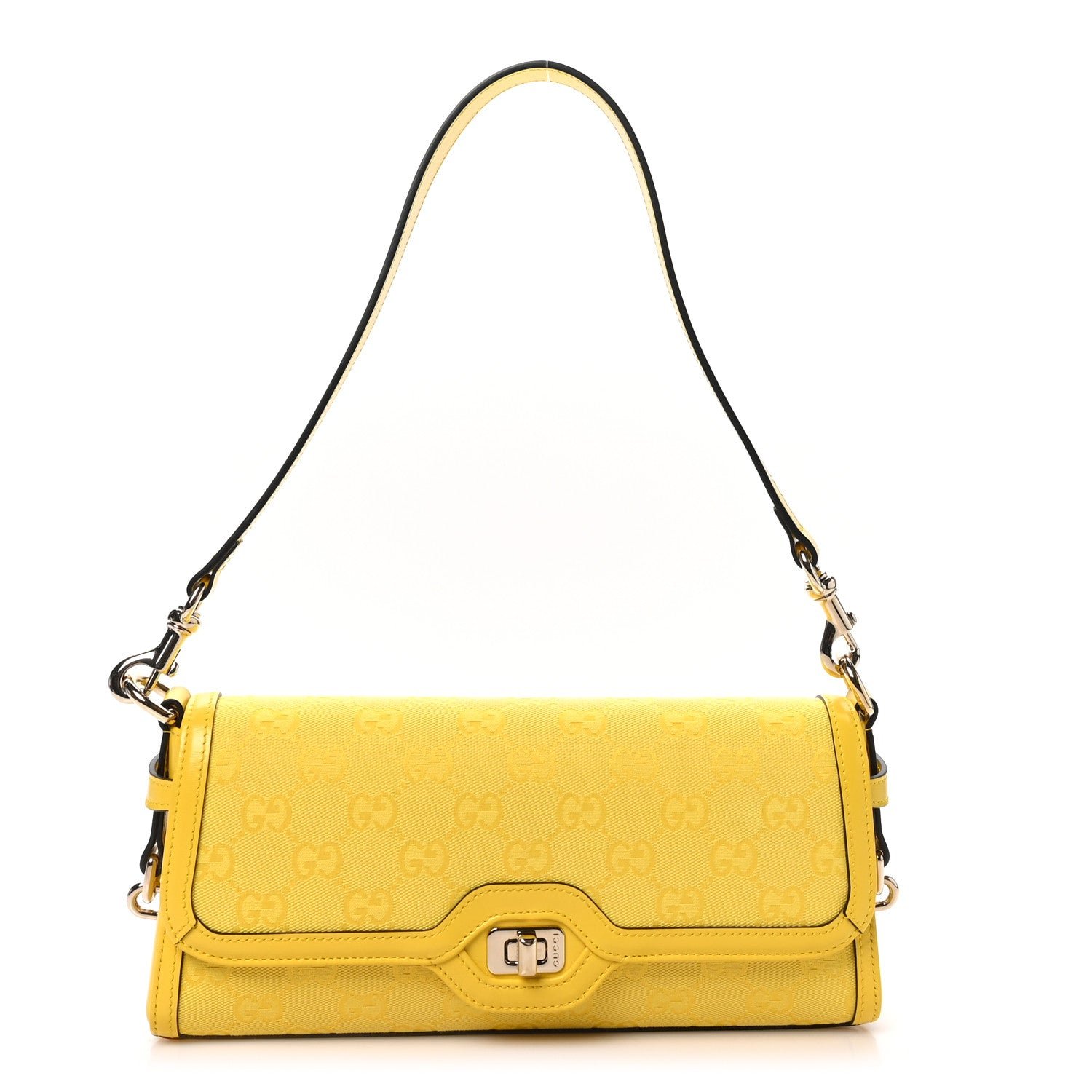 Gucci GG Monogram Textured Dollar Calfskin Small Luce Shoulder Bag Yellow
