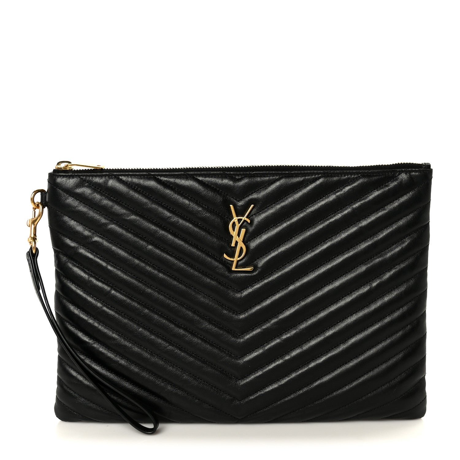 Saint Laurent Calfskin Matelasse Monogram Cassandre Tablet Pouch Black