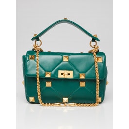Valentino Valentino Jungle Green Nappa Leather Roman Stud Medium Shoulder Bag