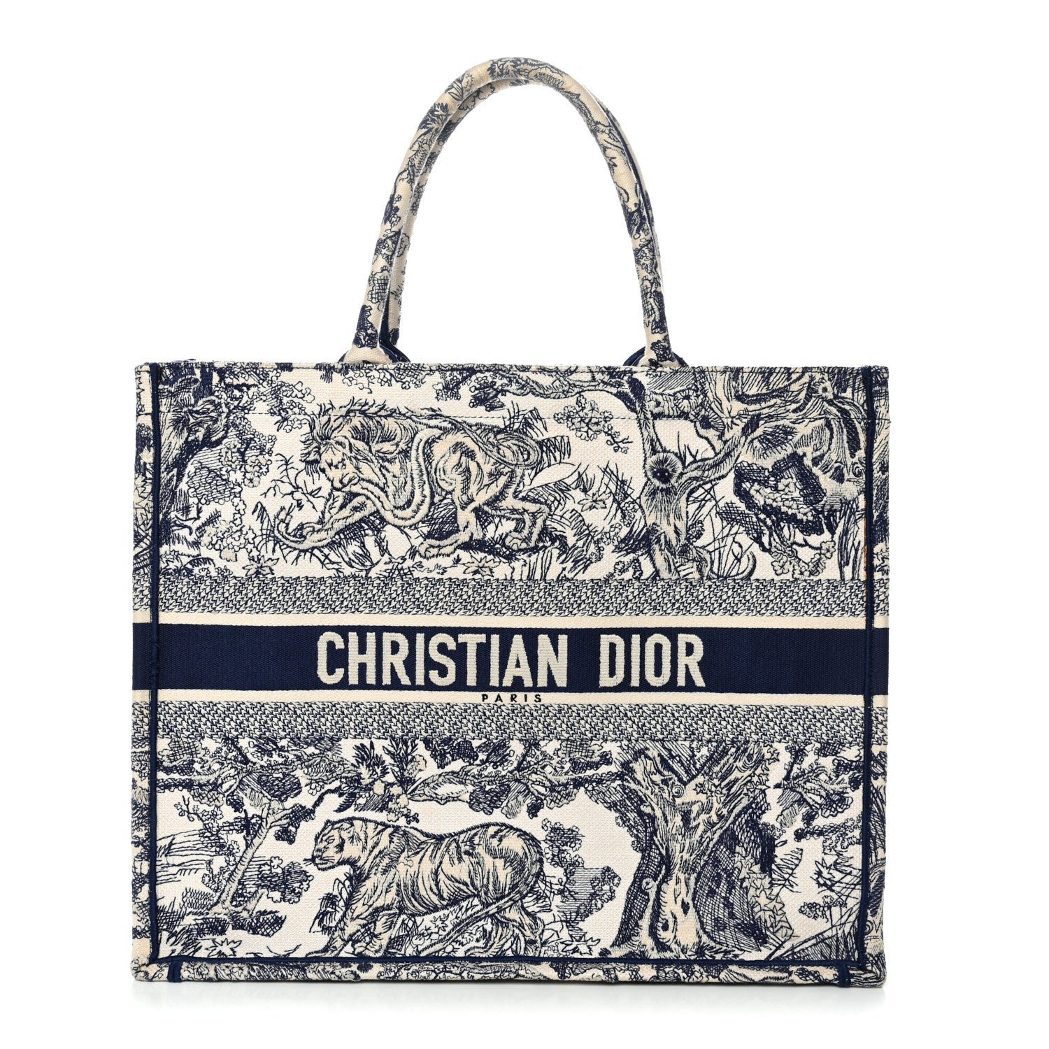 Christian Dior Canvas Embroidered Large Dioriviera Toile De Jouy Book Tote Blue