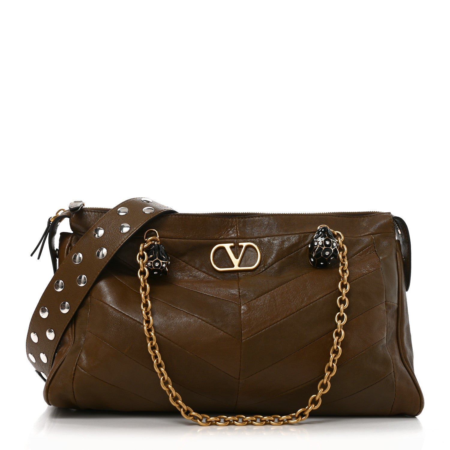 Valentino Garavani Valentino Garavani Shiny Nappa Crystal Chevron Patchwork Medium Panthea Bag Tundra