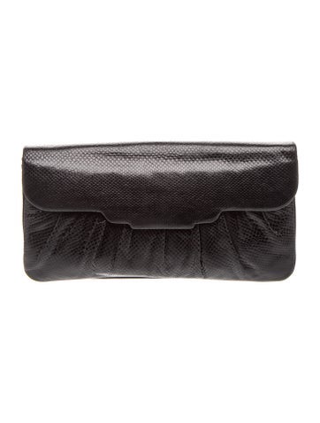 Leather Black Lizard Embossed Clutch Medium