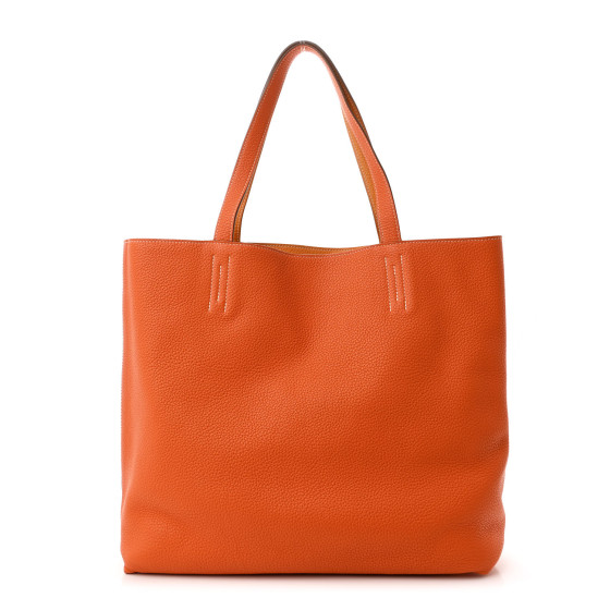 Hermes Taurillon Clemence Double Sens 36 Reversible Tote Moutarde Orange