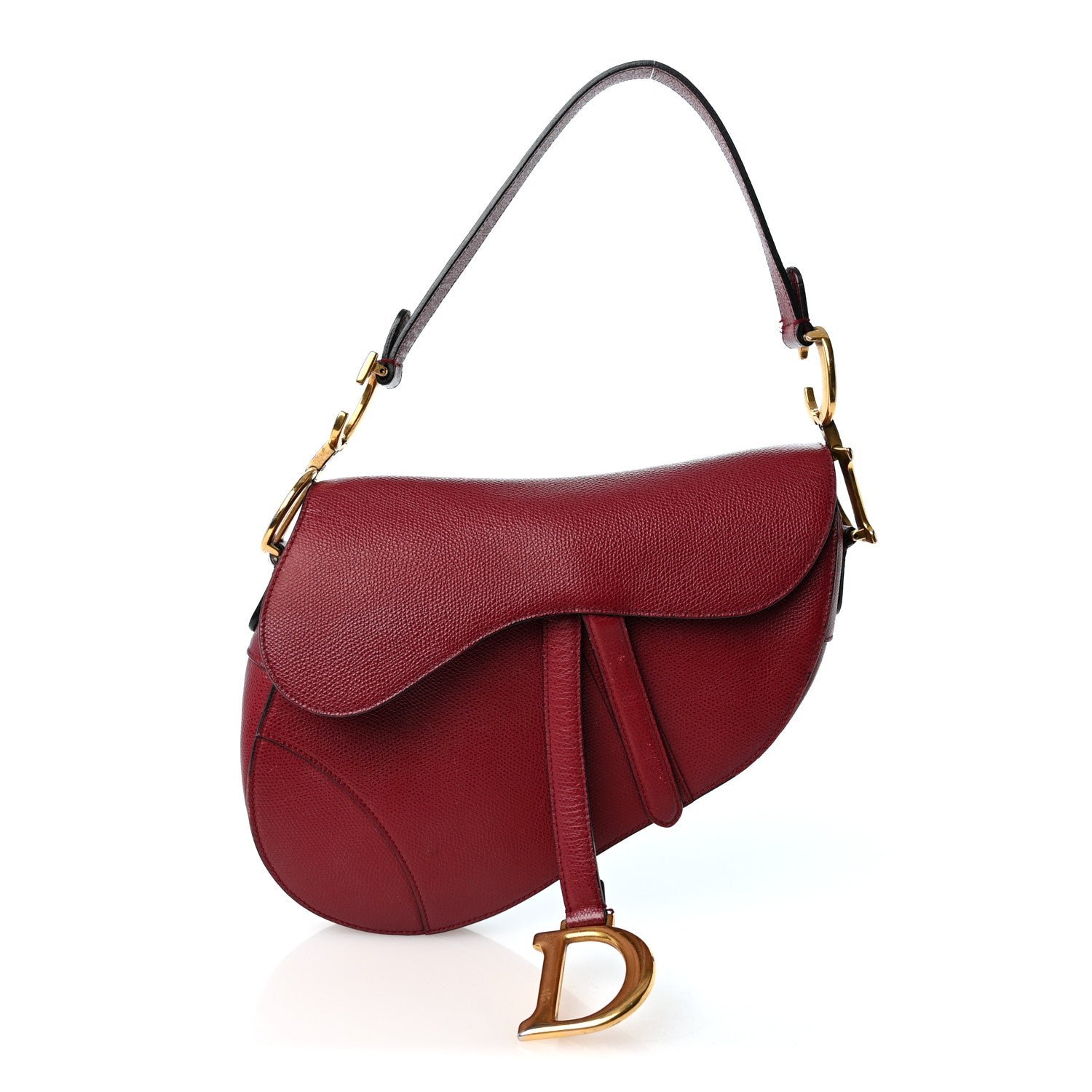 Christian Dior Grained Calfskin Saddle Bag Red