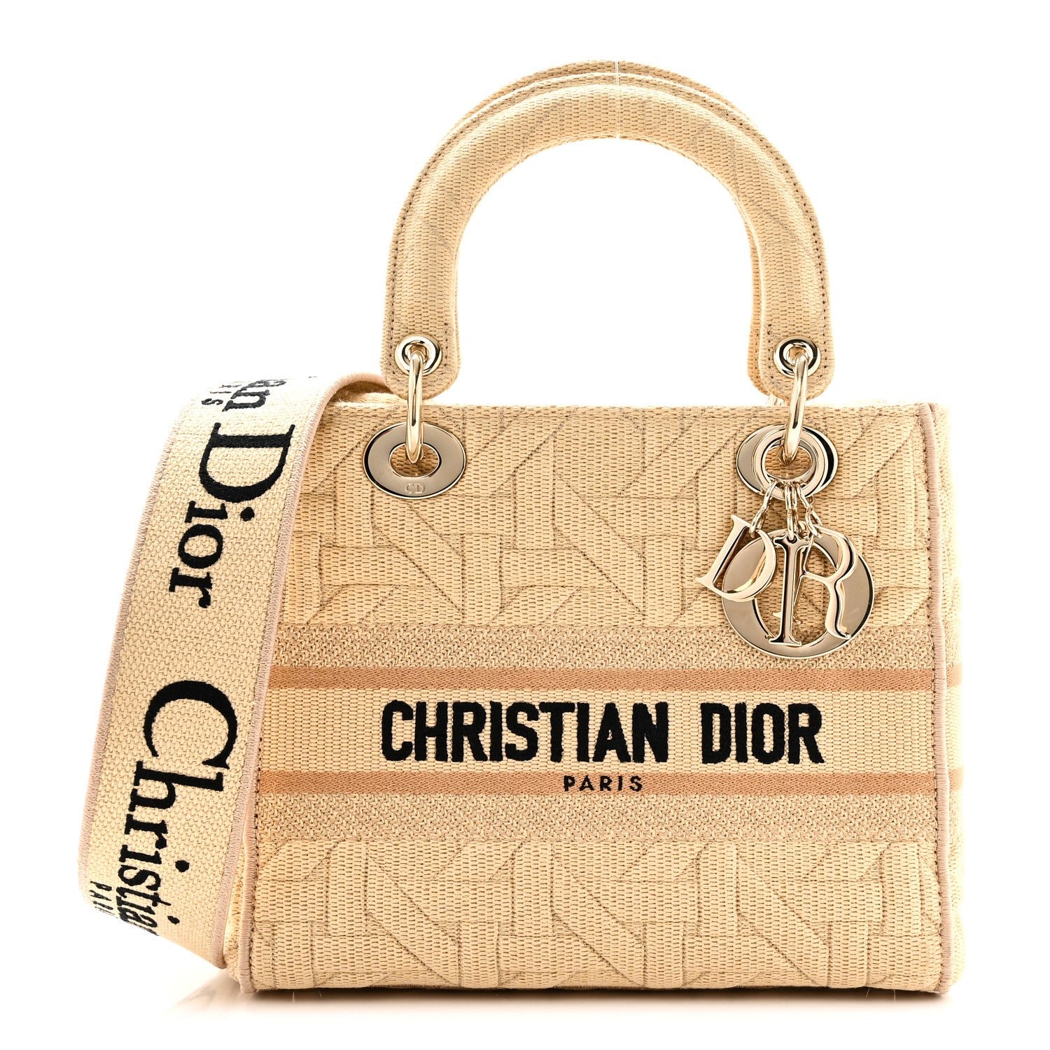 Christian Dior Raffia Woven 3D Embroidered Medium Lady D-Lite Natural Black