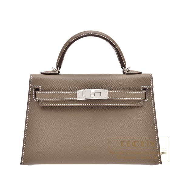 Hermes Kelly bag mini Sellier Etoupe grey Epsom leather Silver hardware