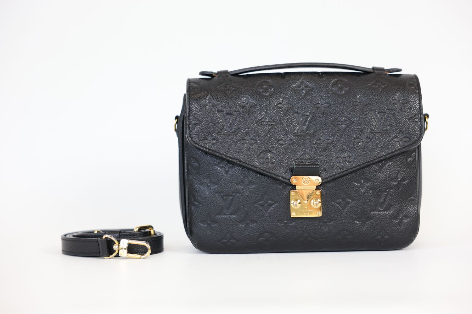 Louis Vuitton Pochette Metis Bag, Black Monogram Empreinte Leather and Gold Hardware, Preowned in Dustbag WA001