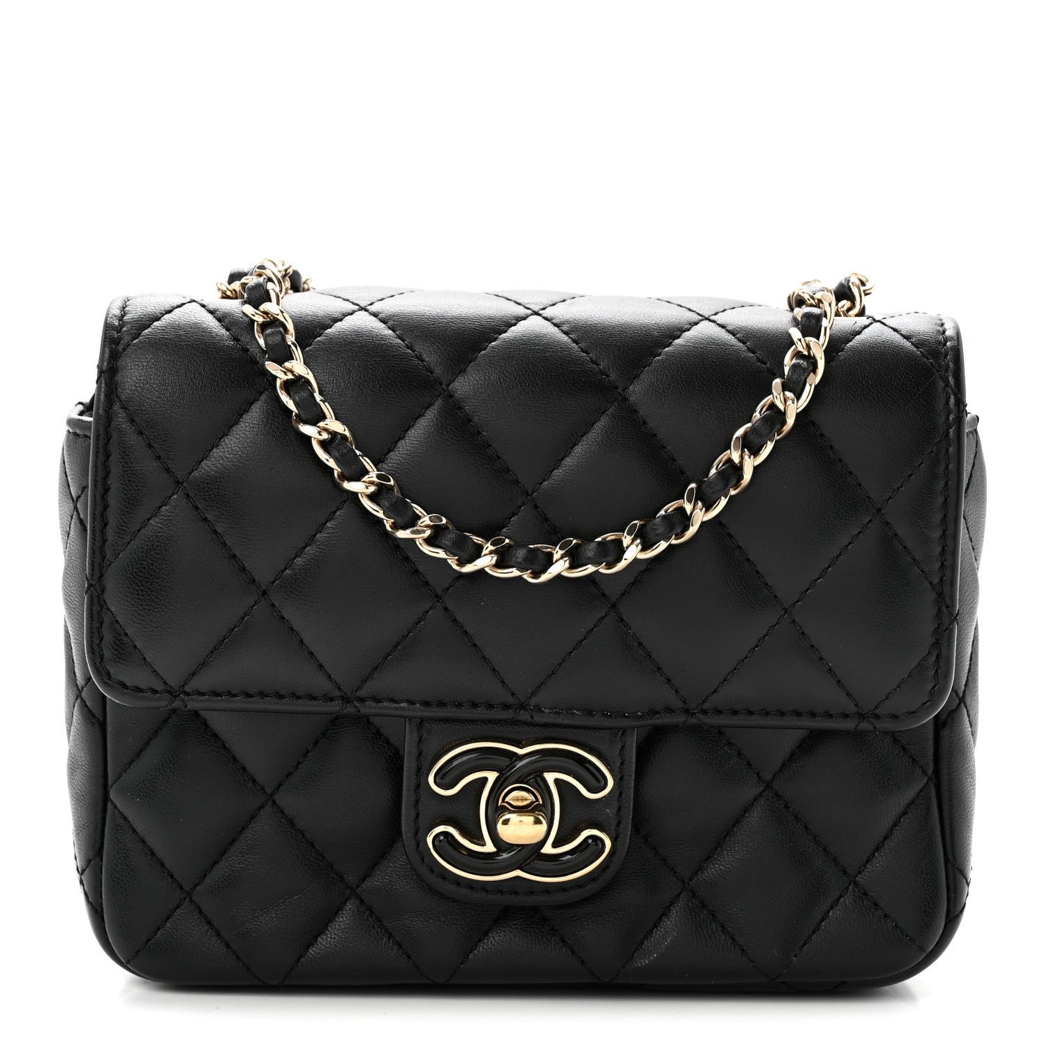 Chanel Lambskin Resin Quilted Mini Heart Square Flap Black