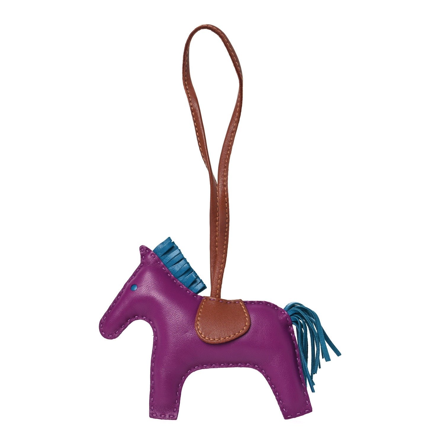 Hermes Milo Lambskin Grigri Rodeo Horse Bag Charm GM Anemone Bleu Izmir Fauve