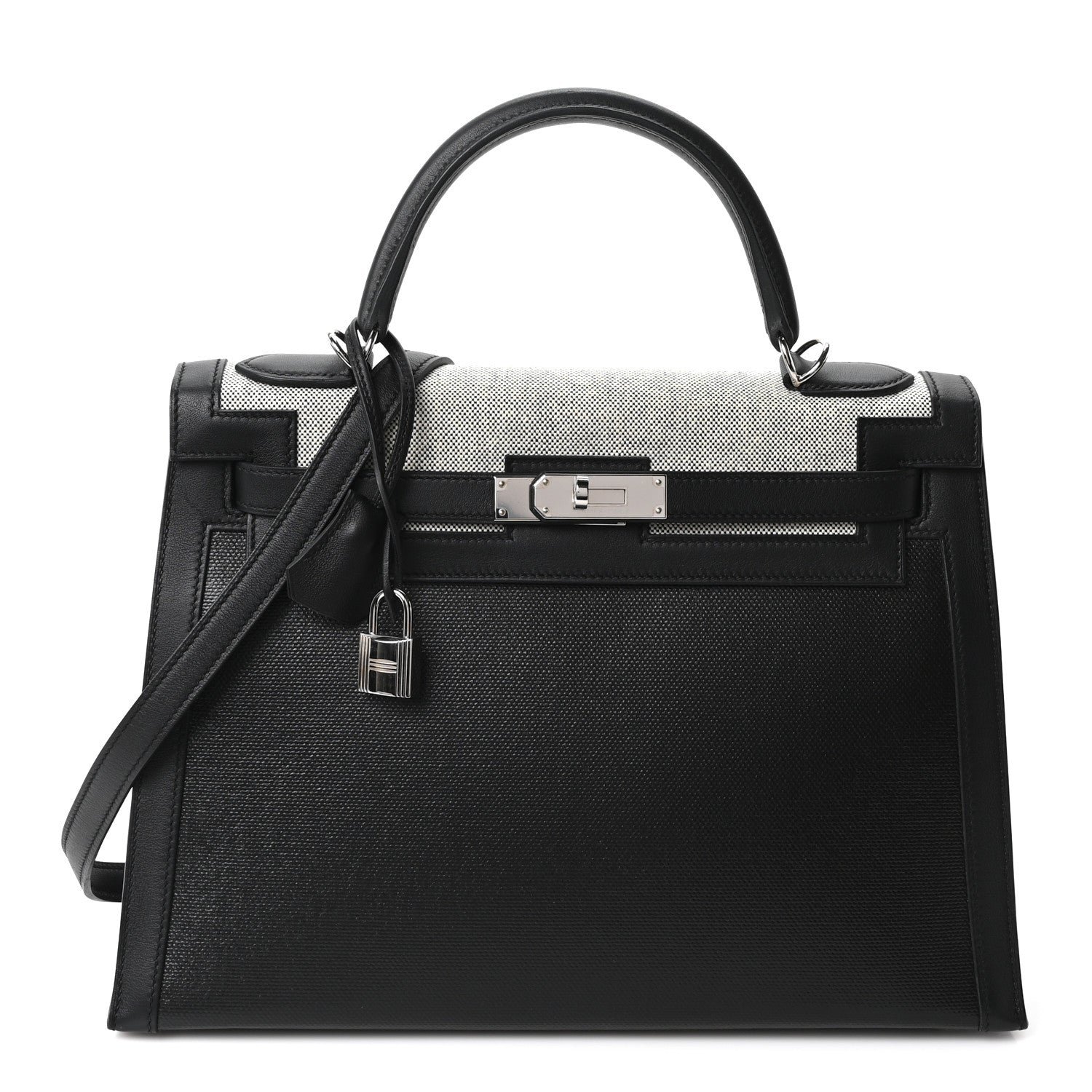 Hermes Berline Toile Swift Kelly Sellier 32 Black Ecru