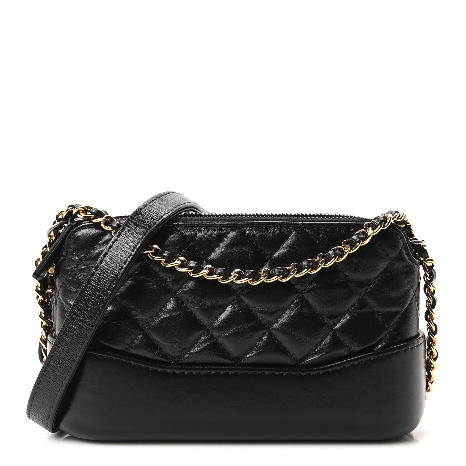 Chanel Aged Calfskin Quilted Small Gabrielle Clutch With Chain Black