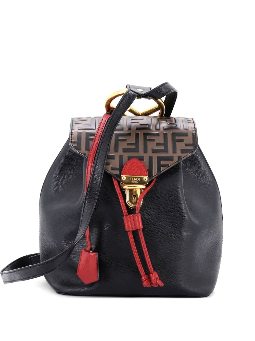 Drawstring Flap Leather with Zucca Embossed Detail Small backpack