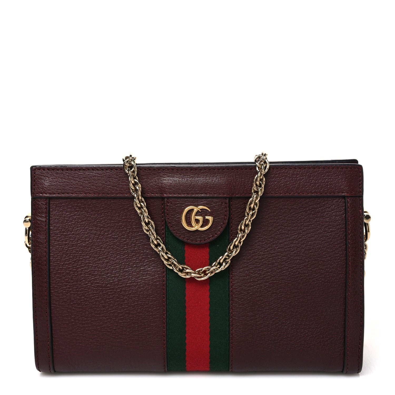 Gucci Calfskin GG Web Small Ophidia Chain Shoulder Bag Vintage Bordeaux