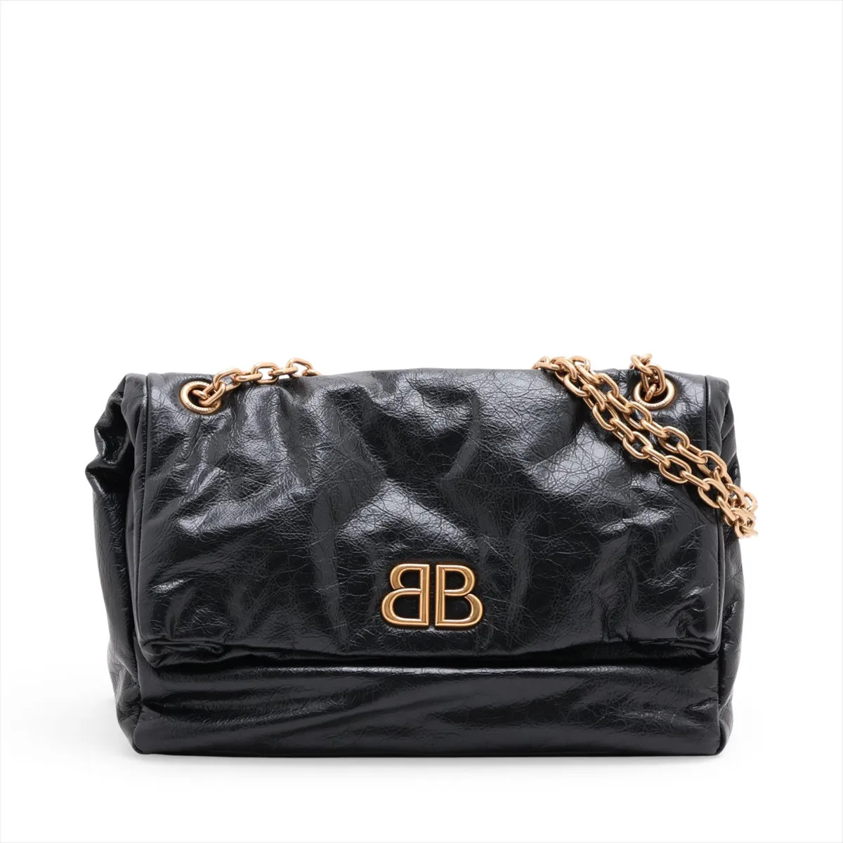 Balenciaga Monaco 765945 Leather Chain Shoulder Bag Black