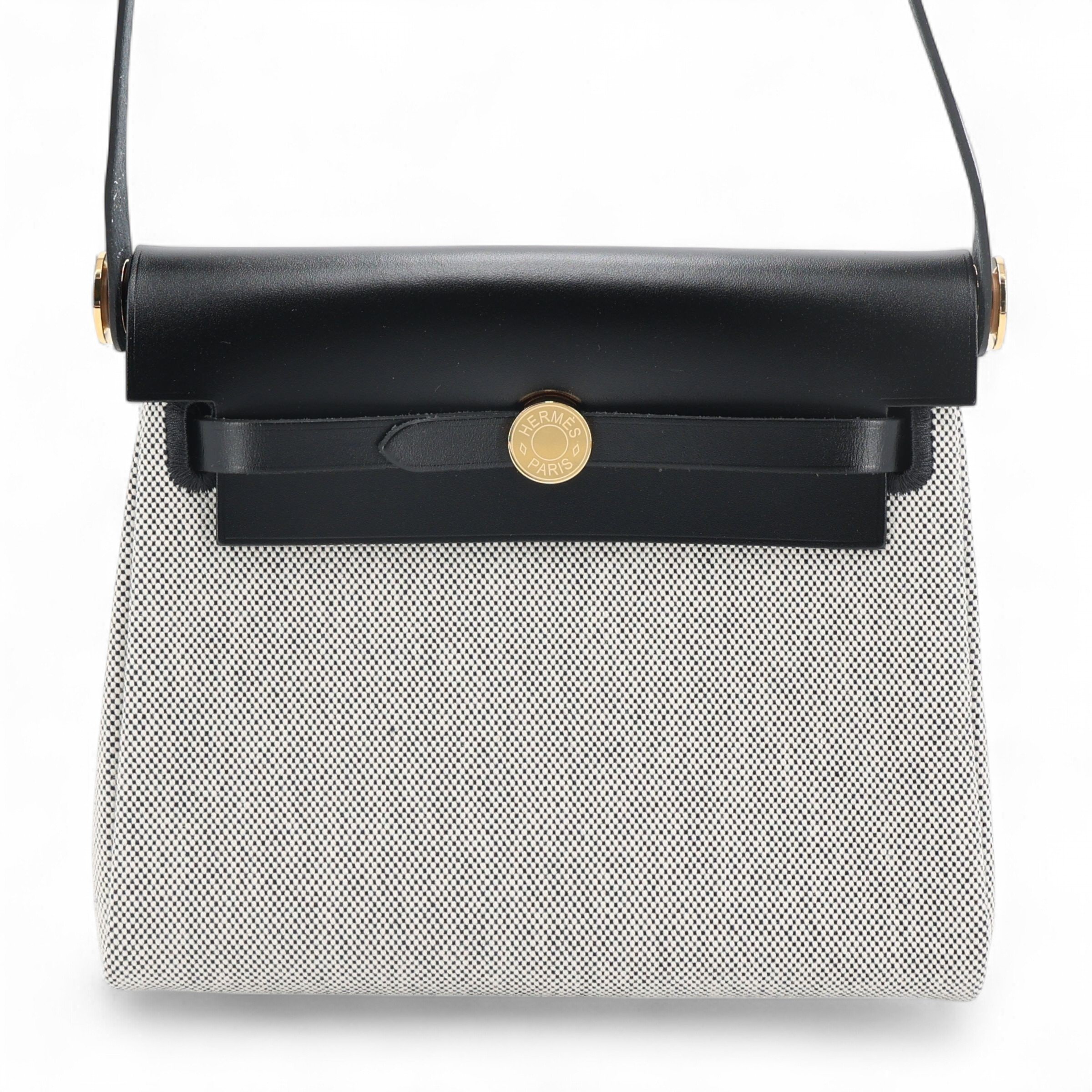 Hermes Brand New ( Rank N ) HERMÈS Herbag Zip Mini 20 Noir (89) Ecru Vache Hunter Canvas Gold hardware K (2025)