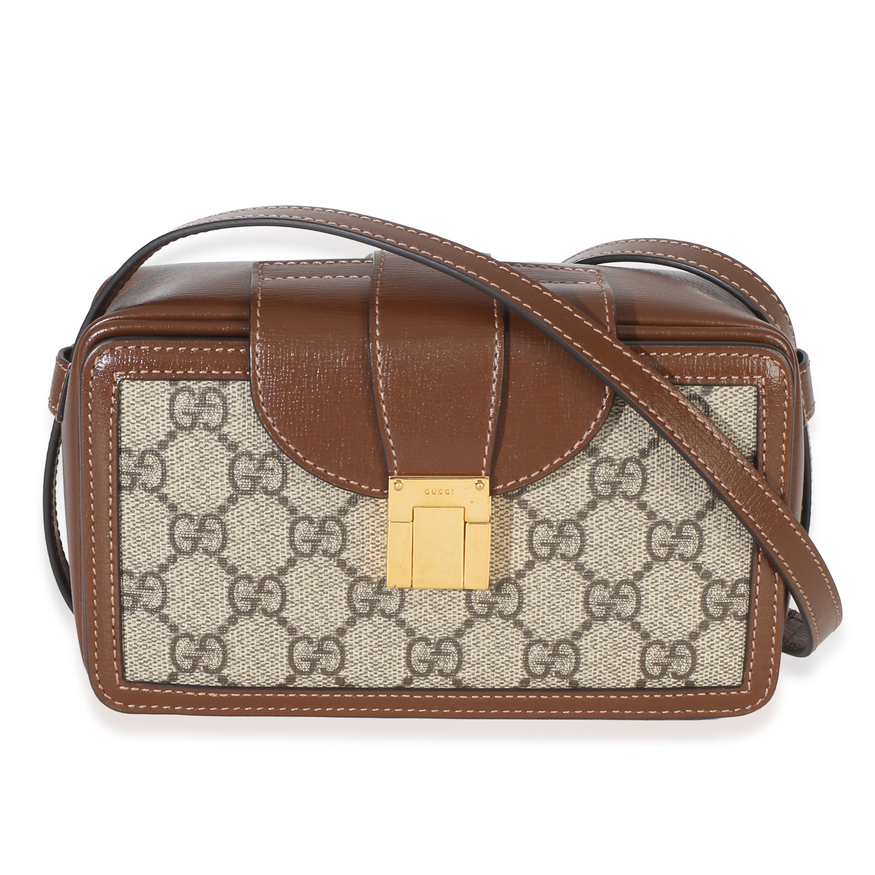 Beige Brown GG Supreme Monogram Mini Clasp Bag