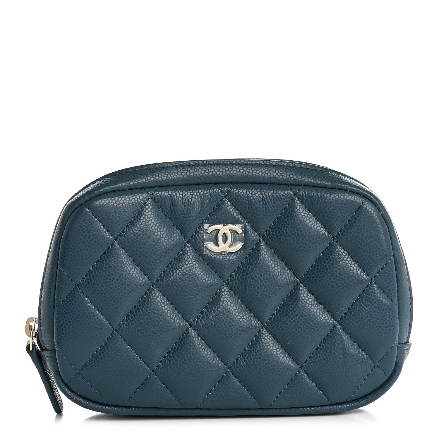 Chanel Caviar Quilted Small Curvy Pouch Cosmetic Case Blue