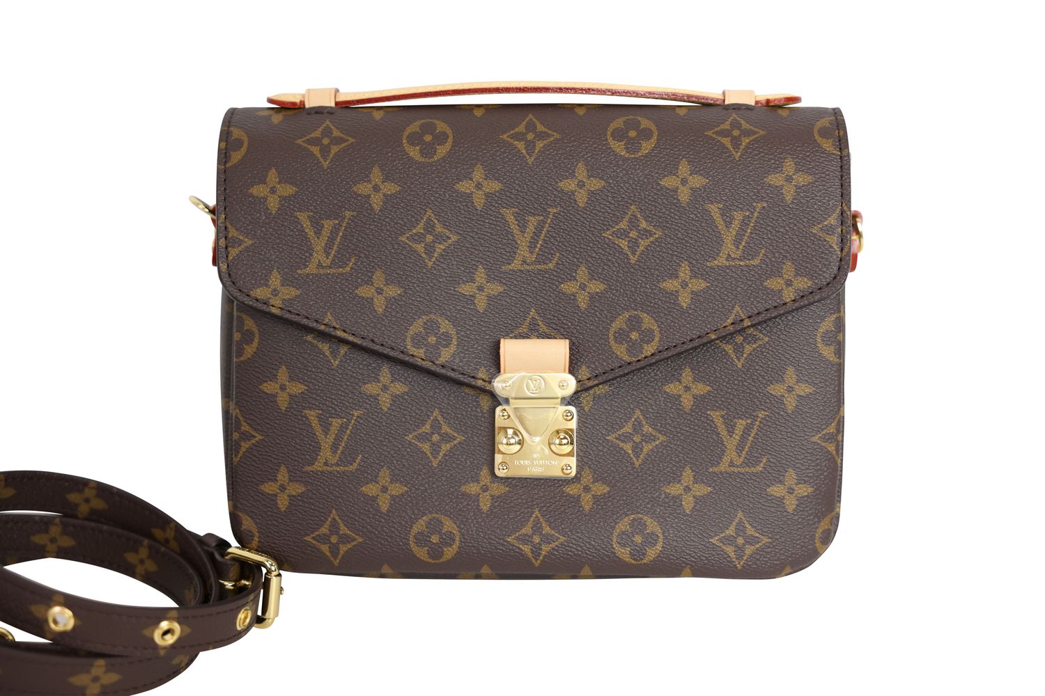 Louis Vuitton Pochette Metis Bag, Brown Monogram Canvas and  Natural Cowhide with Gold Hardware, New in Box WA001