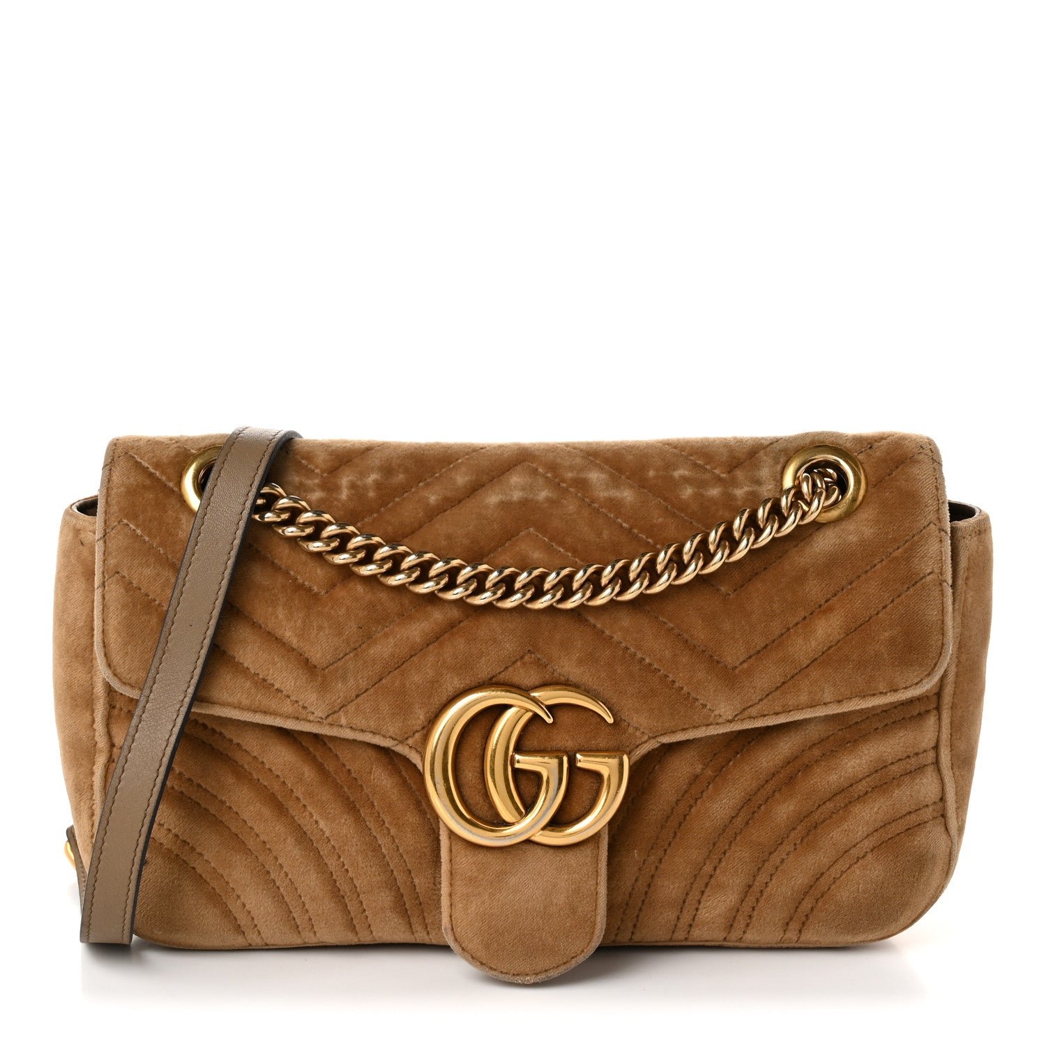 Gucci Velvet Matelasse Small GG Marmont Shoulder Bag Taupe