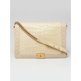 Chanel Chanel Beige Clair Crocodile and Quilted Leather Gentle XL Boy Bag