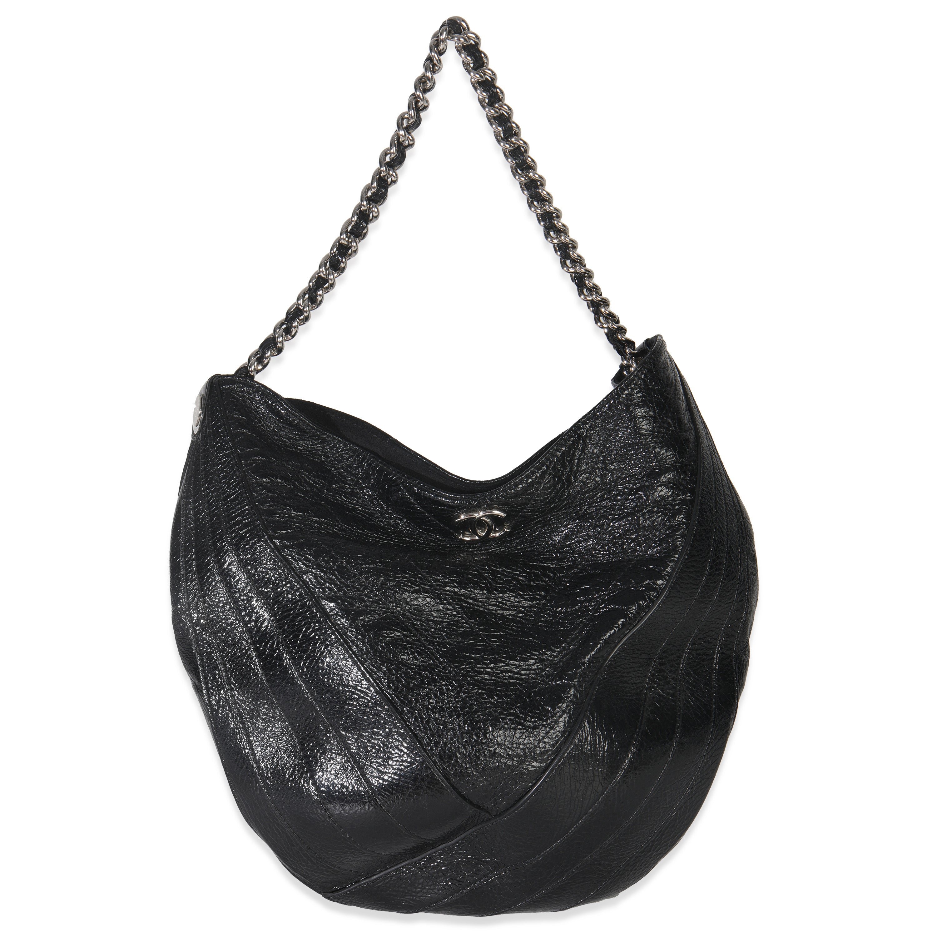 Chanel Black Crumpled Patent Droplet Hobo